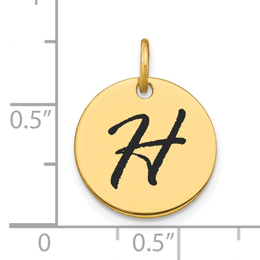 14k Polished Black Enamel Letter H Initial Disk Charm