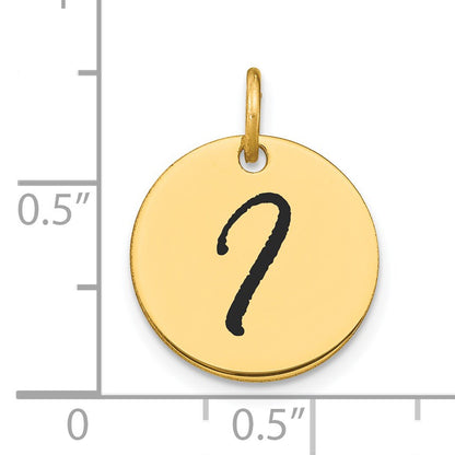 14k Polished Black Enamel Letter I Initial Disk Charm