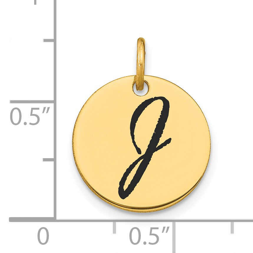 14k Polished Black Enamel Letter J Initial Disk Charm