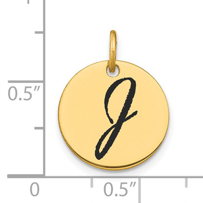 14k Polished Black Enamel Letter J Initial Disk Charm