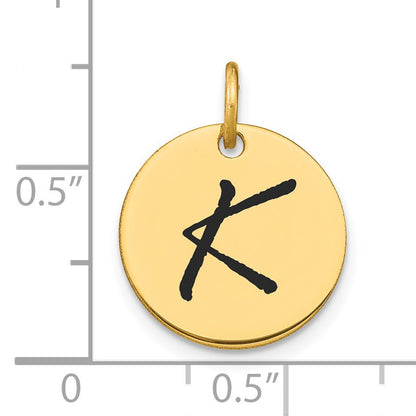 14k Polished Black Enamel Letter K Initial Disk Charm