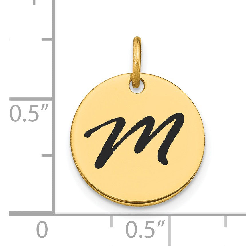 14k Polished Black Enamel Letter M Initial Disk Charm