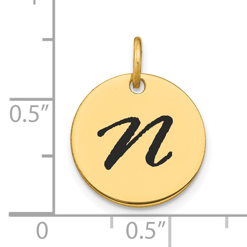 14k Polished Black Enamel Letter N Initial Disk Charm