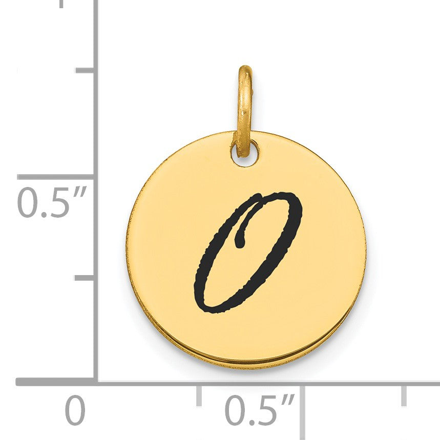 14k Polished Black Enamel Letter O Initial Disk Charm