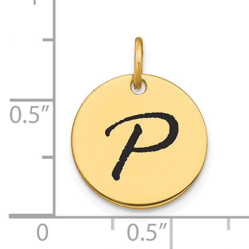 14k Polished Black Enamel Letter P Initial Disk Charm