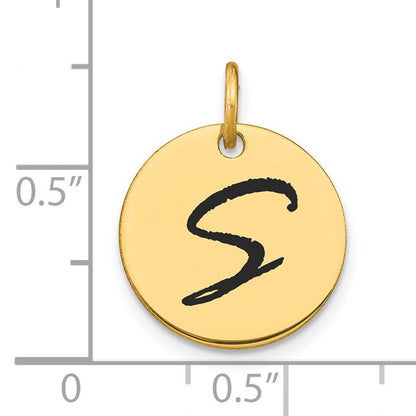 14k Polished Black Enamel Letter S Initial Disk Charm