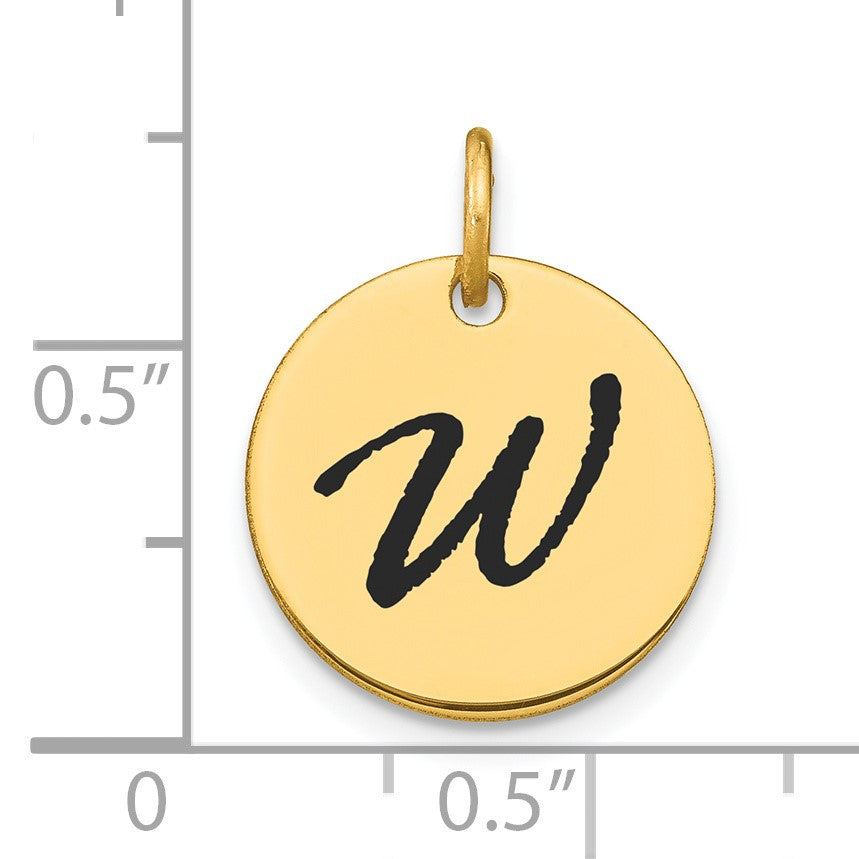 14k Polished Black Enamel Letter W Initial Disk Charm