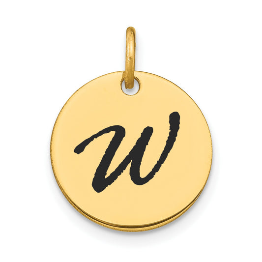 14k Polished Black Enamel Letter W Initial Disk Charm