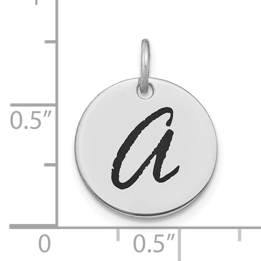14kw Polished Black Enamel Letter A Initial Disk Charm