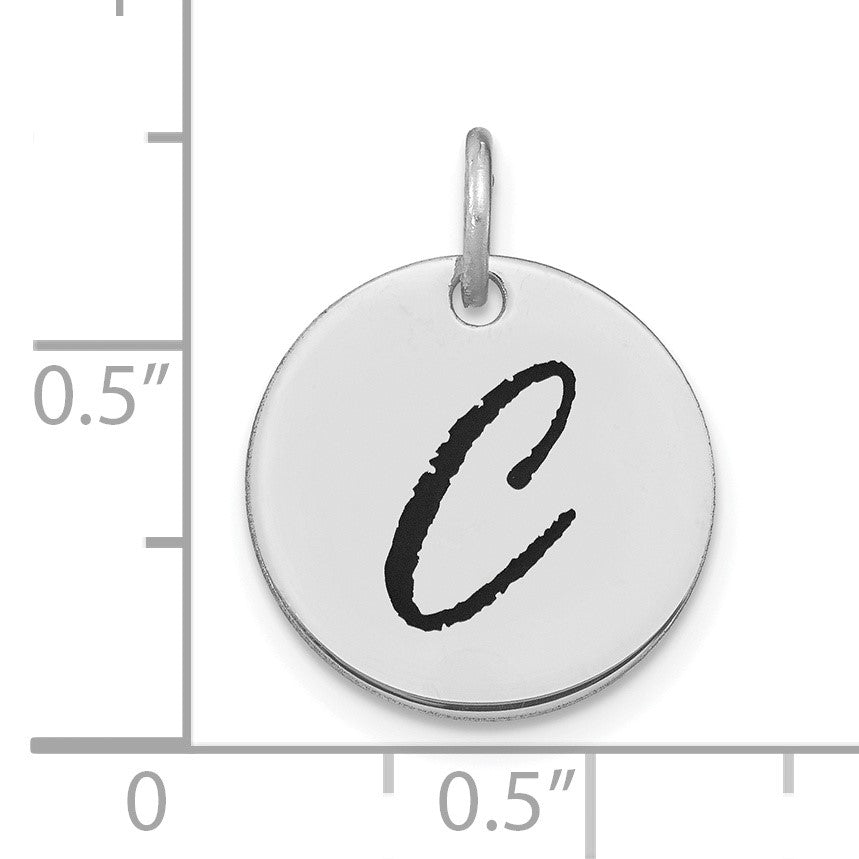 14kw Polished Black Enamel Letter C Initial Disk Charm