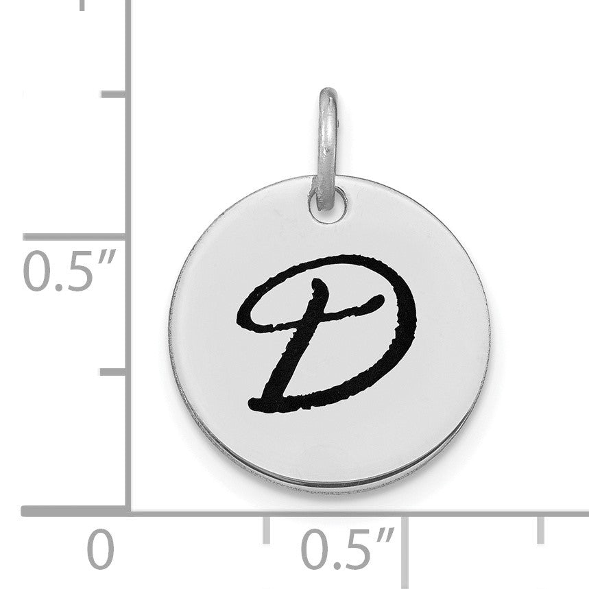 14kw Polished Black Enamel Letter D Initial Disk Charm