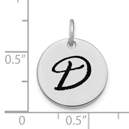 14kw Polished Black Enamel Letter D Initial Disk Charm