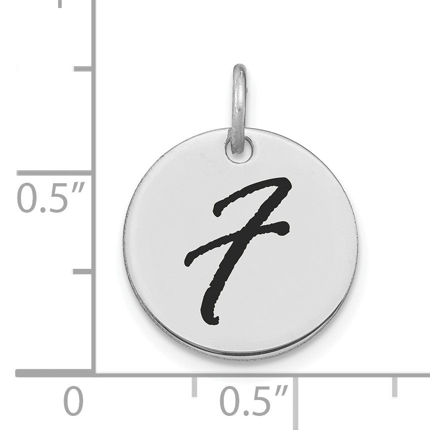 14kw Polished Black Enamel Letter F Initial Disk Charm
