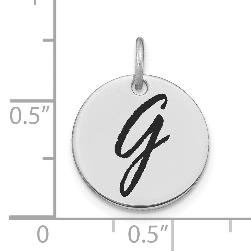 14kw Polished Black Enamel Letter G Initial Disk Charm