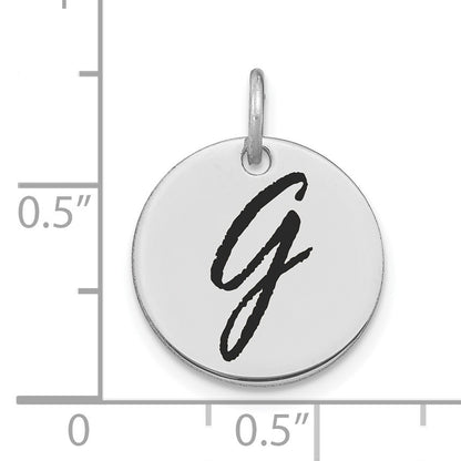 14kw Polished Black Enamel Letter G Initial Disk Charm