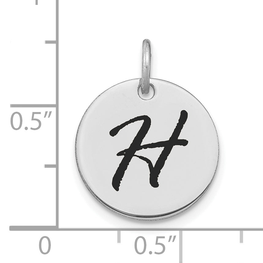 14kw Polished Black Enamel Letter H Initial Disk Charm