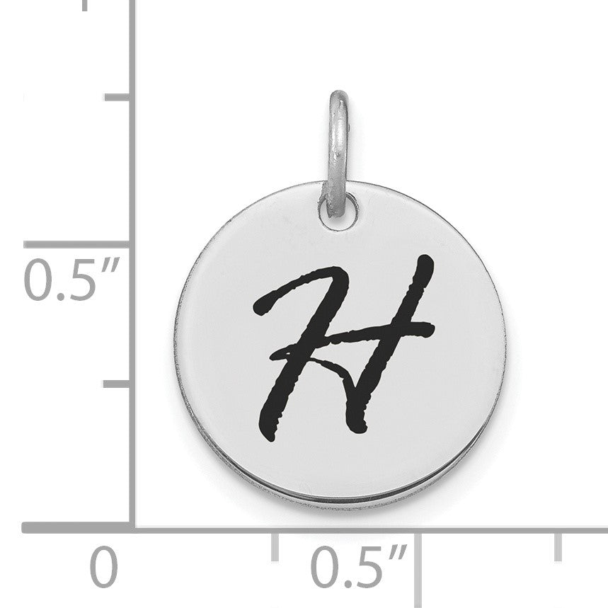 14kw Polished Black Enamel Letter H Initial Disk Charm