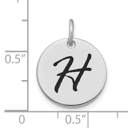 14kw Polished Black Enamel Letter H Initial Disk Charm