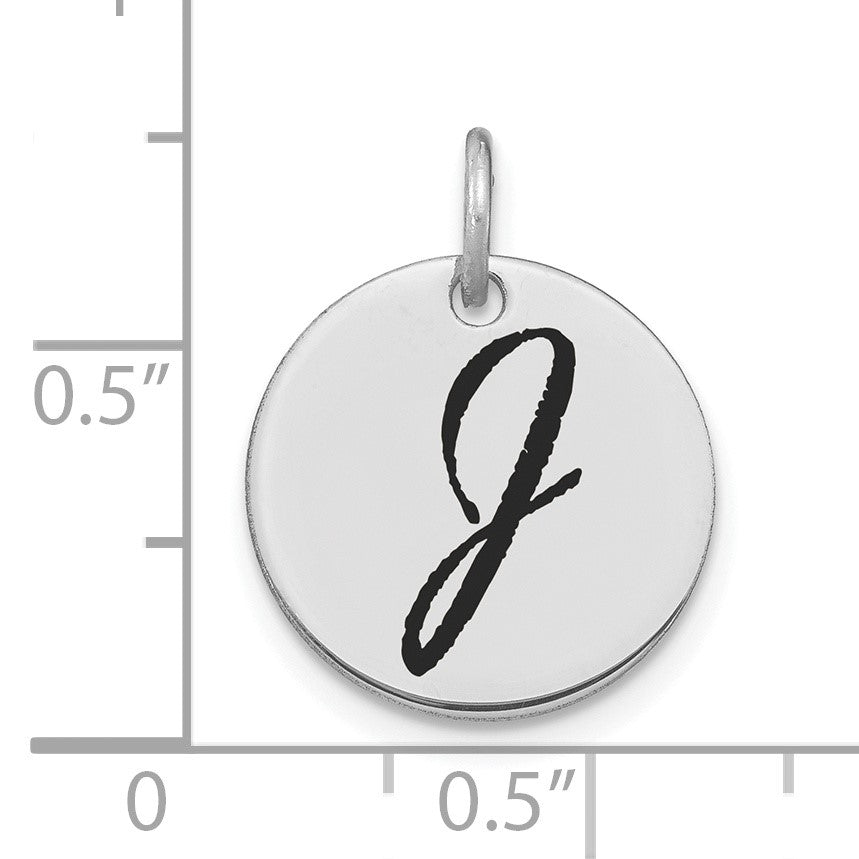 14kw Polished Black Enamel Letter J Initial Disk Charm