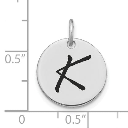 14kw Polished Black Enamel Letter K Initial Disk Charm