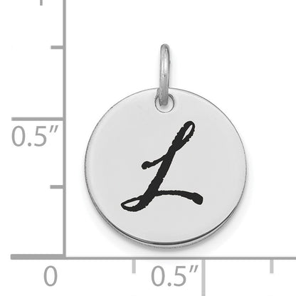 14kw Polished Black Enamel Letter L Initial Disk Charm