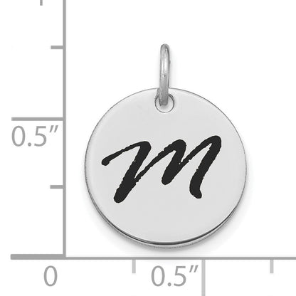 14kw Polished Black Enamel Letter M Initial Disk Charm