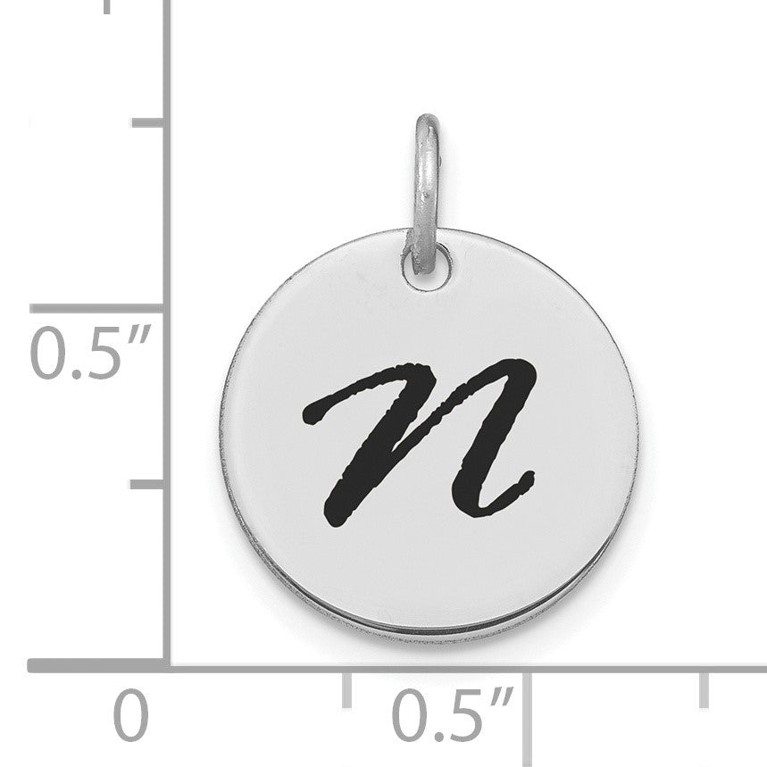 14kw Polished Black Enamel Letter N Initial Disk Charm