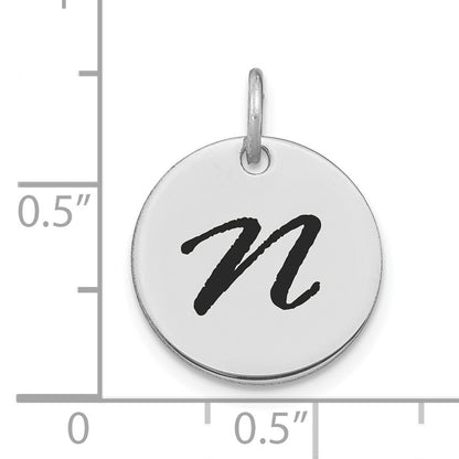 14kw Polished Black Enamel Letter N Initial Disk Charm