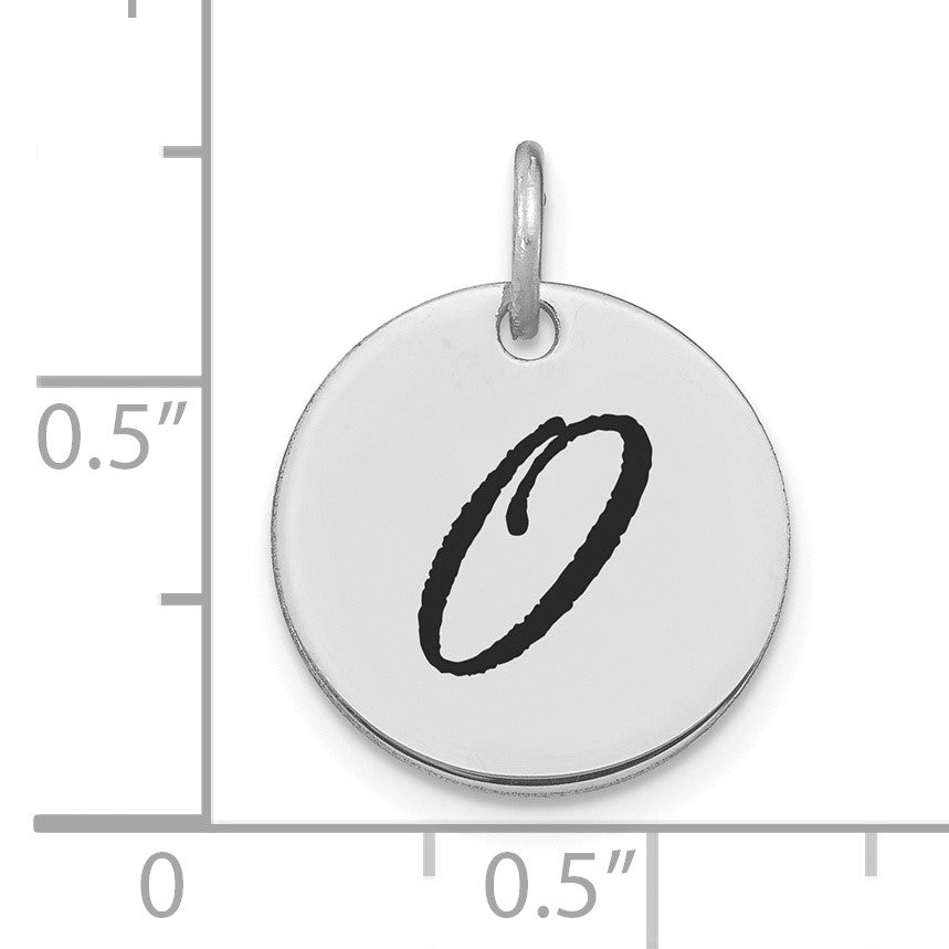 14kw Polished Black Enamel Letter O Initial Disk Charm