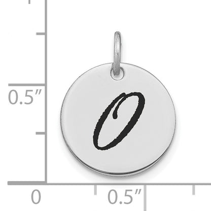 14kw Polished Black Enamel Letter O Initial Disk Charm