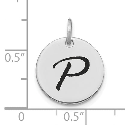 14kw Polished Black Enamel Letter P Initial Disk Charm
