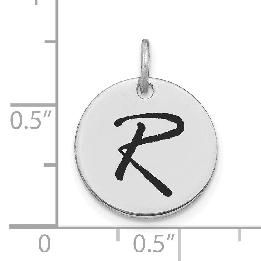 14kw Polished Black Enamel Letter R Initial Disk Charm