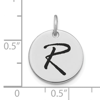 14kw Polished Black Enamel Letter R Initial Disk Charm