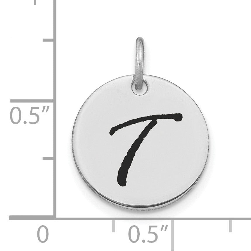 14kw Polished Black Enamel Letter T Initial Disk Charm
