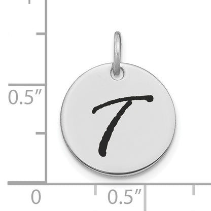 14kw Polished Black Enamel Letter T Initial Disk Charm