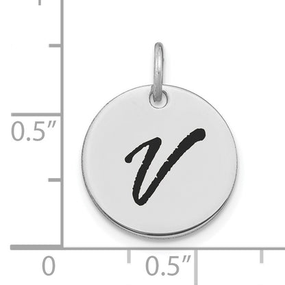 14kw Polished Black Enamel Letter V Initial Disk Charm