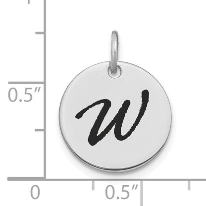 14kw Polished Black Enamel Letter W Initial Disk Charm