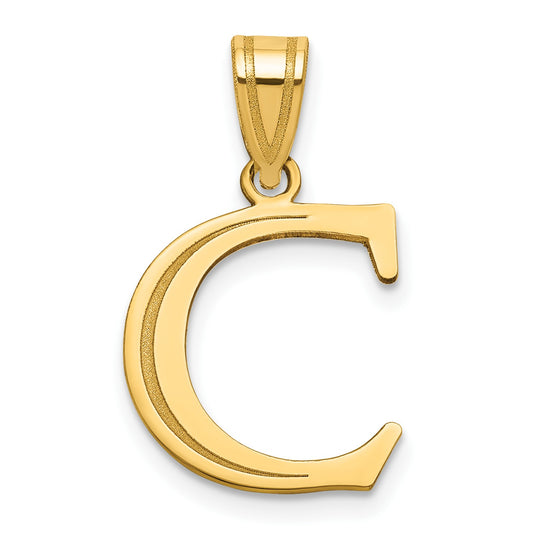 14k Polished Etched Letter C Initial Pendant