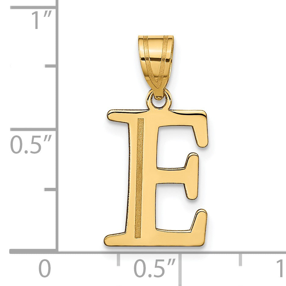 14k Polished Etched Letter E Initial Pendant