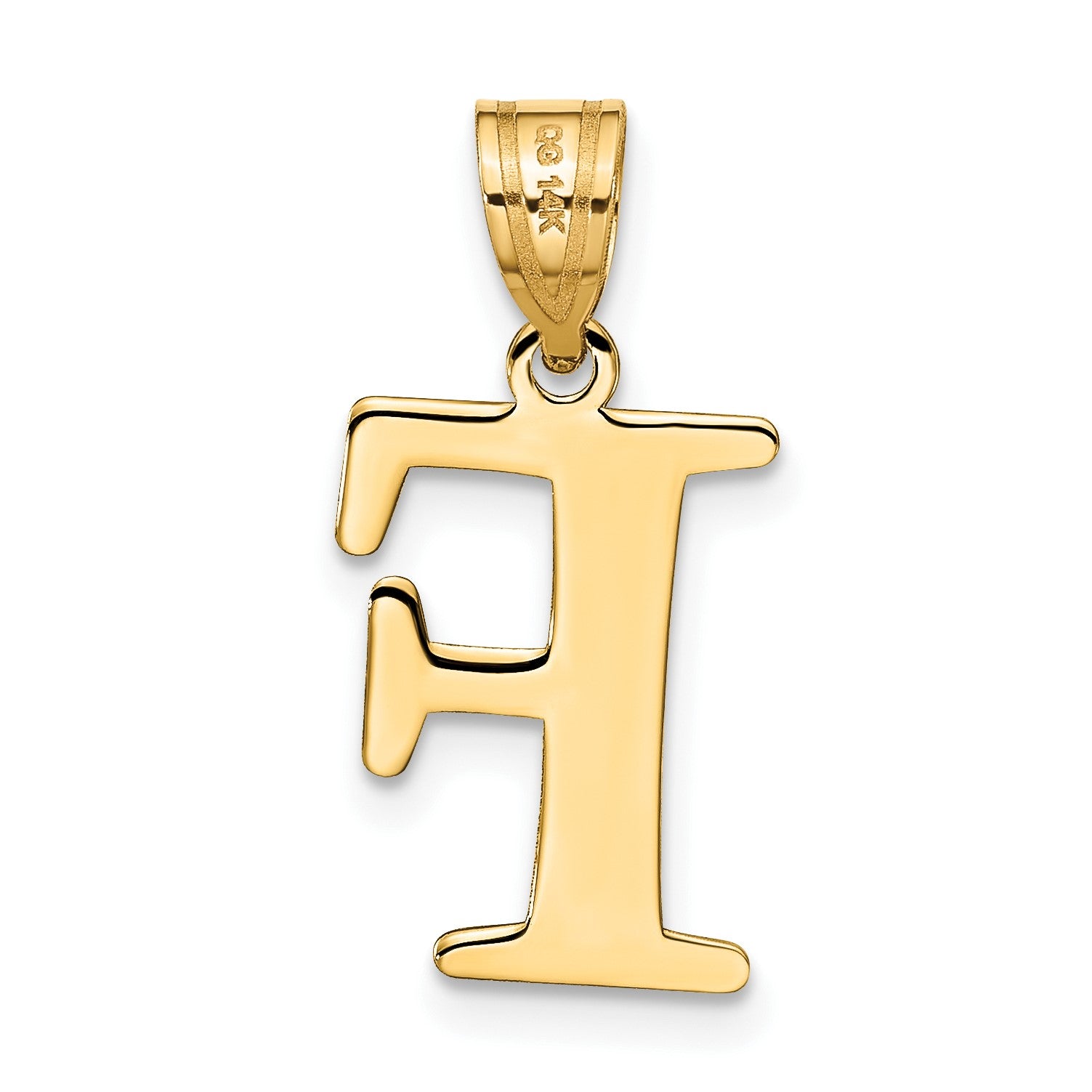14k Polished Etched Letter F Initial Pendant