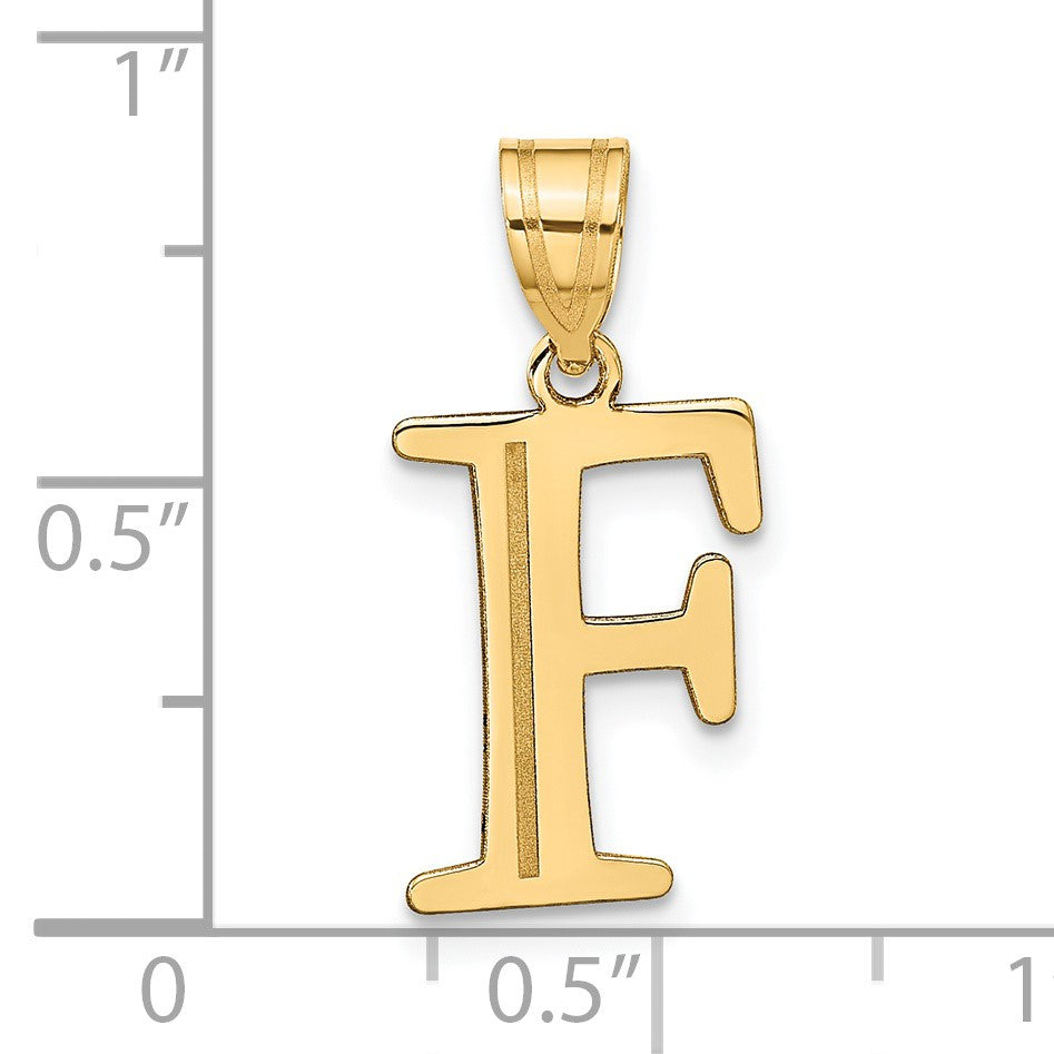 14k Polished Etched Letter F Initial Pendant