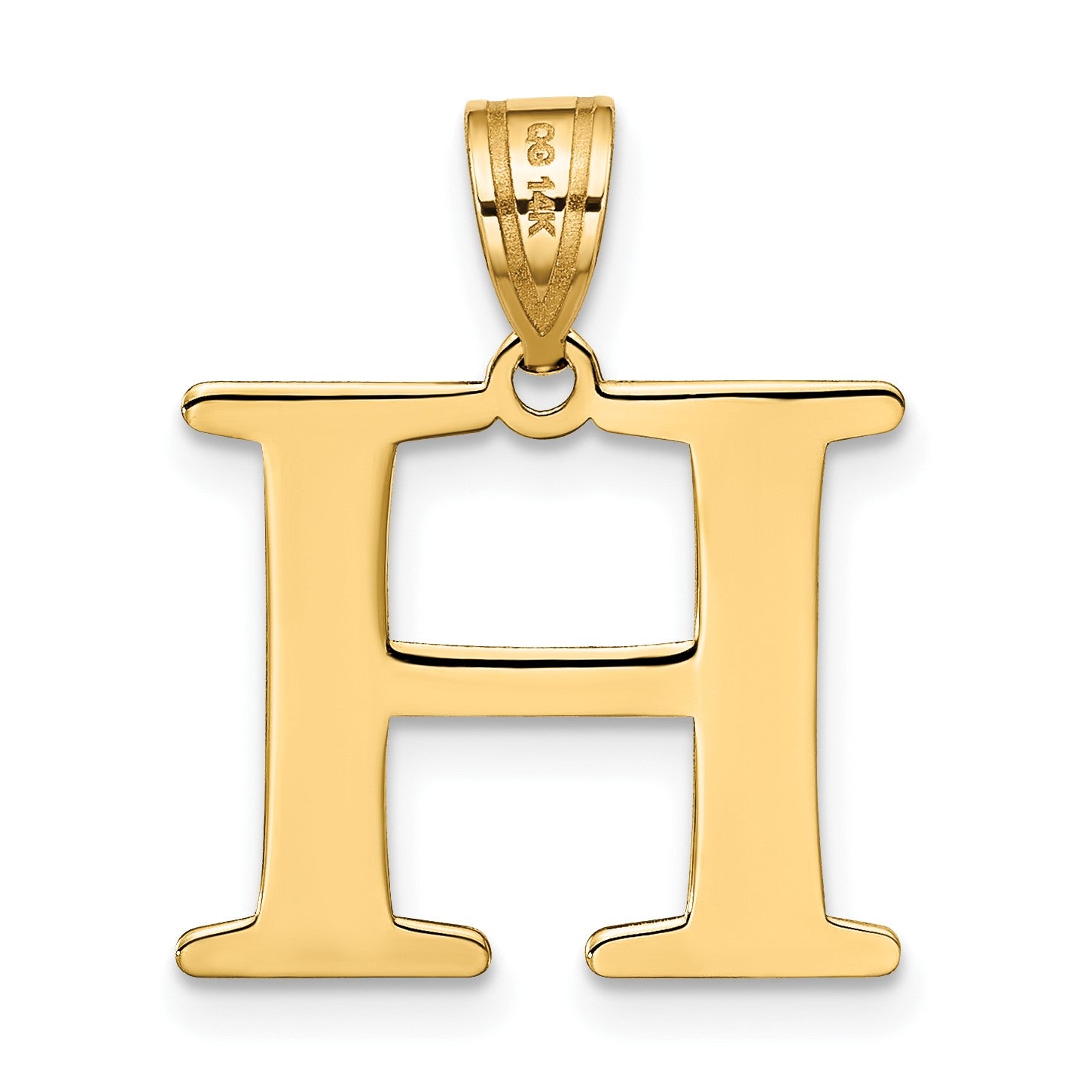 14k Polished Etched Letter H Initial Pendant