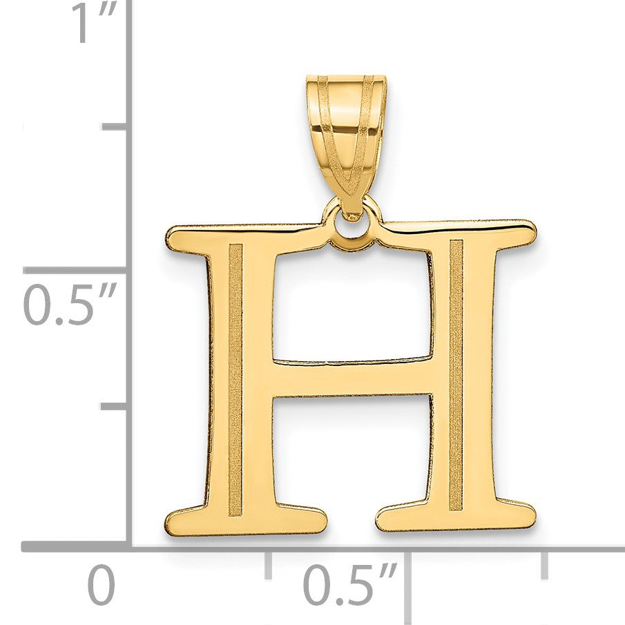 14k Polished Etched Letter H Initial Pendant