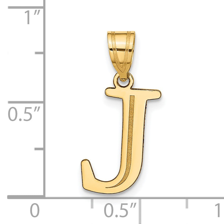 14k Polished Etched Letter J Initial Pendant