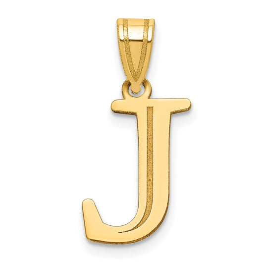 14k Polished Etched Letter J Initial Pendant