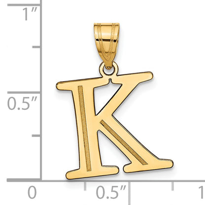14k Polished Etched Letter K Initial Pendant