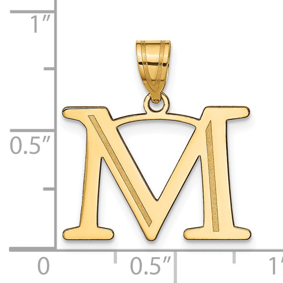 14k Polished Etched Letter M Initial Pendant