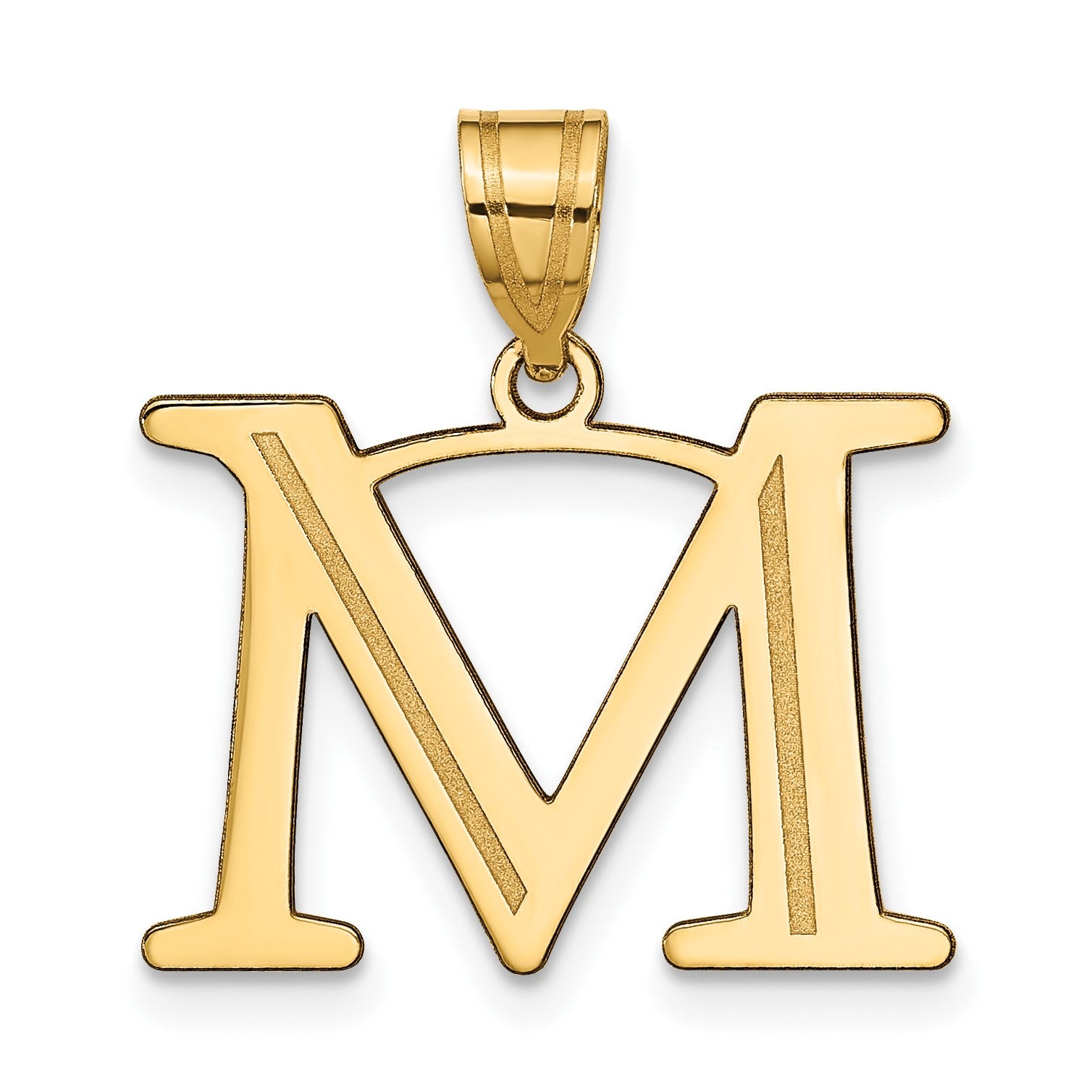 14k Polished Etched Letter M Initial Pendant