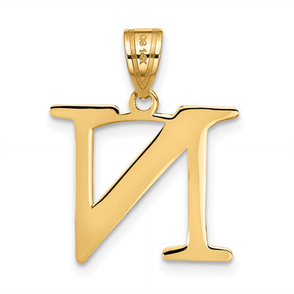 14k Polished Etched Letter N Initial Pendant