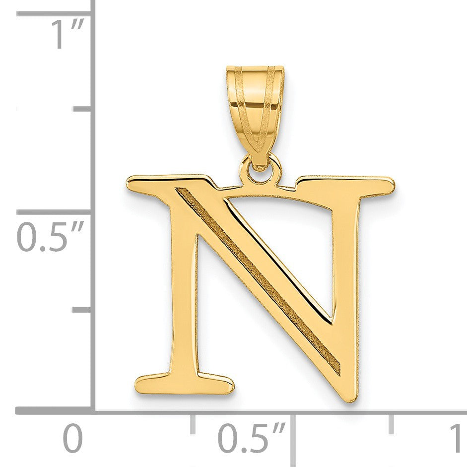 14k Polished Etched Letter N Initial Pendant